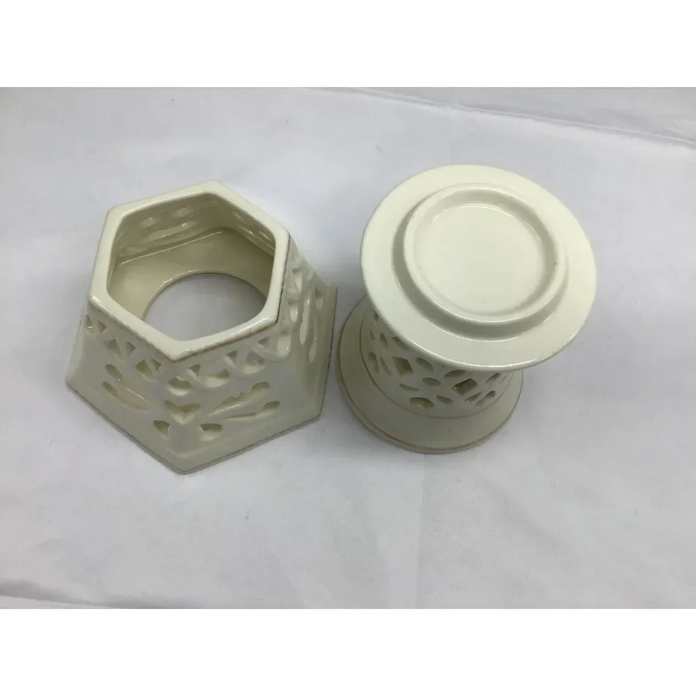 Cream Gold Ceramic Heart Fairy Tealight Candle Holder Cottagecore Decor
